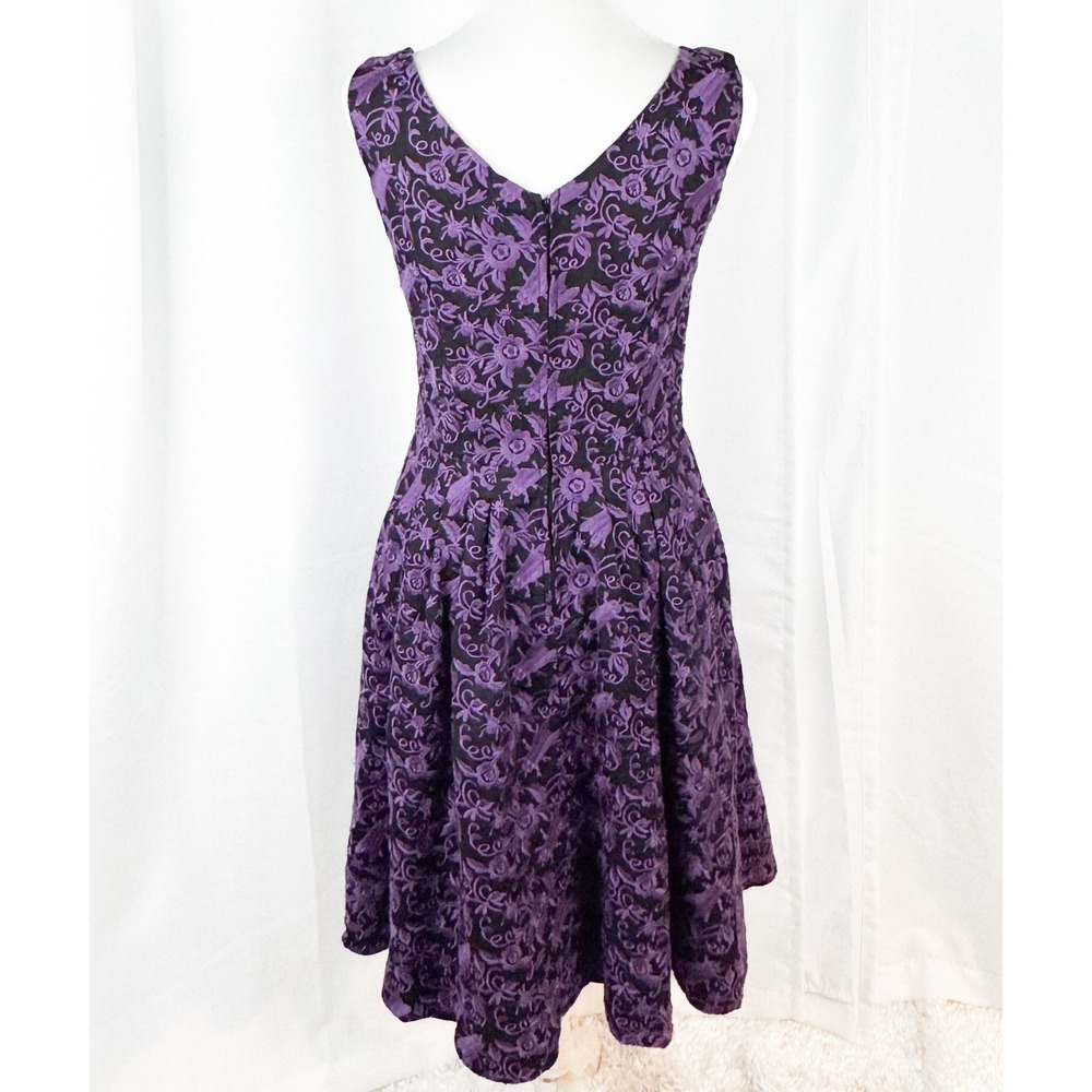 Betsey Johnson Dress Womens 6 Black Purple Embroidered Fit Flare Sleeveless